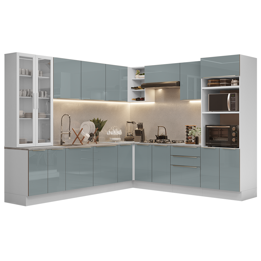 Cocina Integral 566cm Blanco/Gris Lux 01