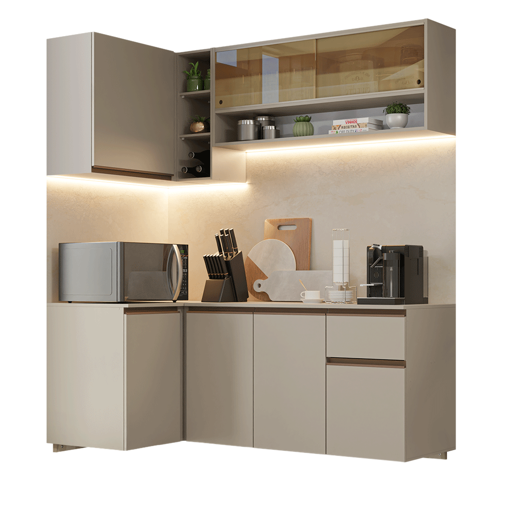 Cocina Compacta Esquinera Flotante 265 cm Crema Nice Madesa