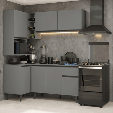 Cocina Compacta Esquinera 265 cm Gris Nice Madesa