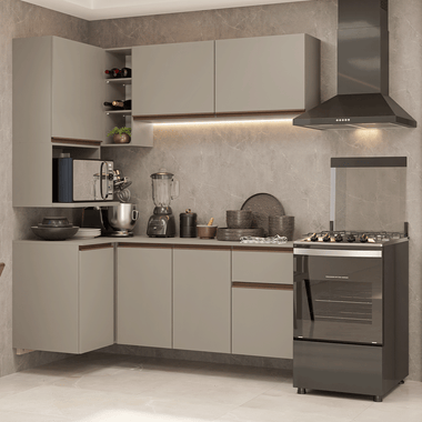 Cocina Compacta Esquinera Flotante 265 cm Crema Nice Madesa
