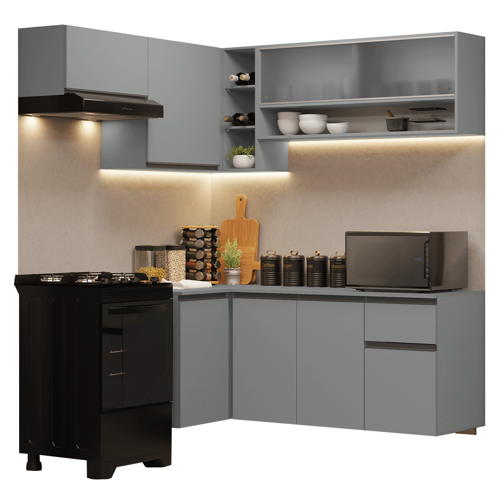 Cocina Integral Esquinera Flotante 325 cm Gris Nice Madesa