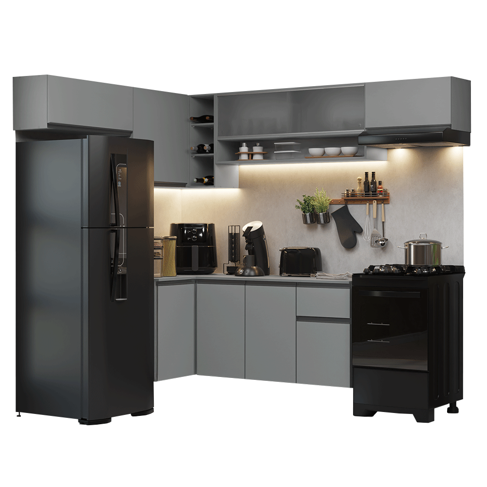 Cocina Integral Esquinera Flotante 405 cm Gris Nice Madesa