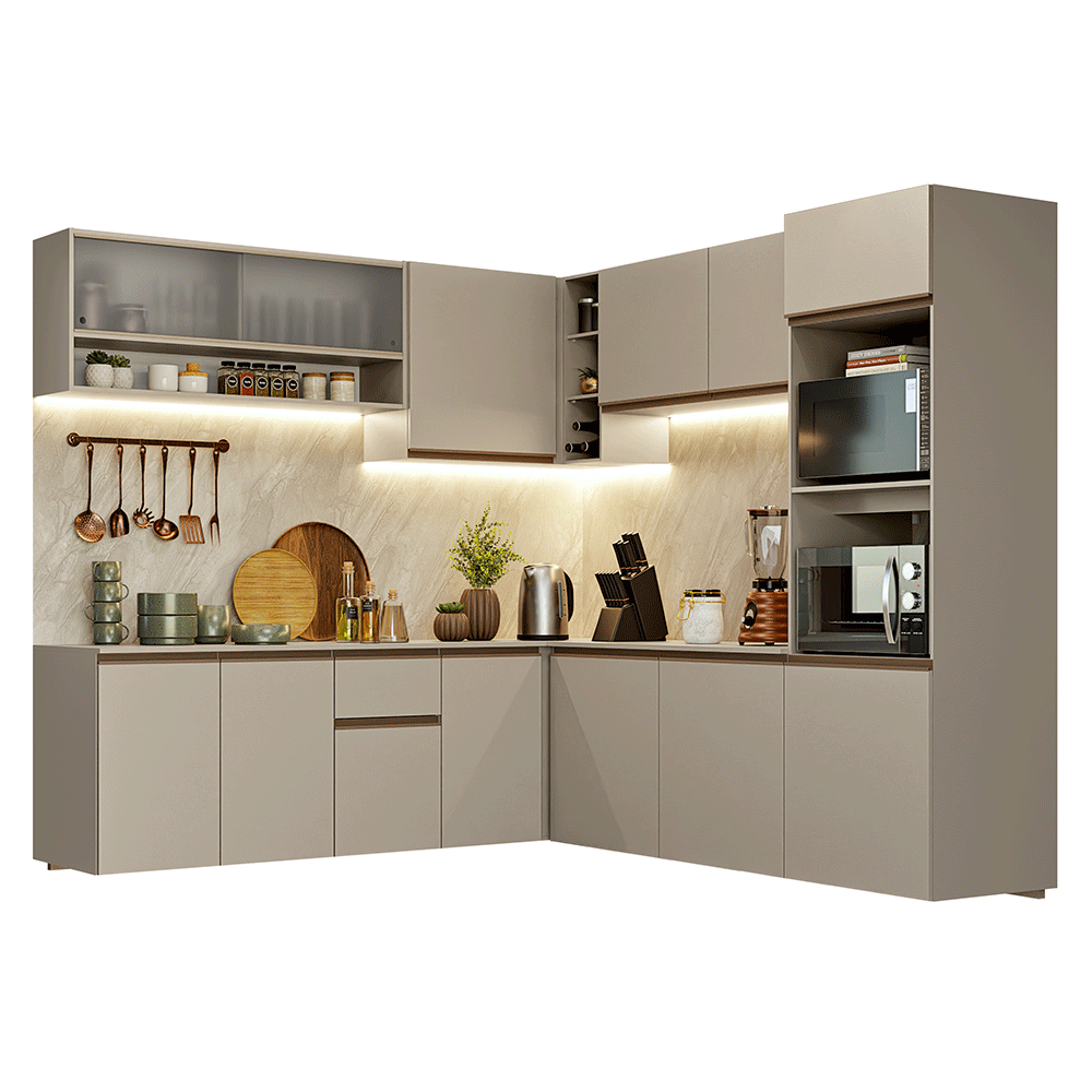 Cocina Integral Esquinera 445cm Flotante Crema Nice Madesa 03