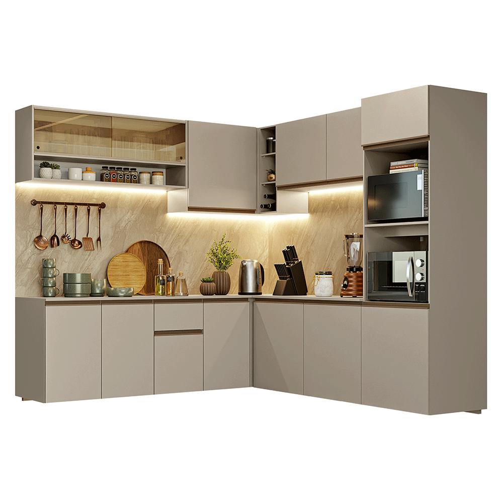 Cocina Integral Esquinera 445cm Flotante Crema Nice Madesa 04