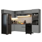 Cocina Integral Esquinera Flotante 465 cm Con Mueble para Horno Gris Nice Madesa