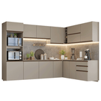 Cocina Integral Esquinera Flotante 465 cm Con Mueble para Horno Crema Nice Madesa