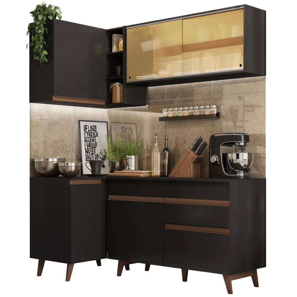 Cocina Integral Esquinera 262cm Negro Reims Madesa 01