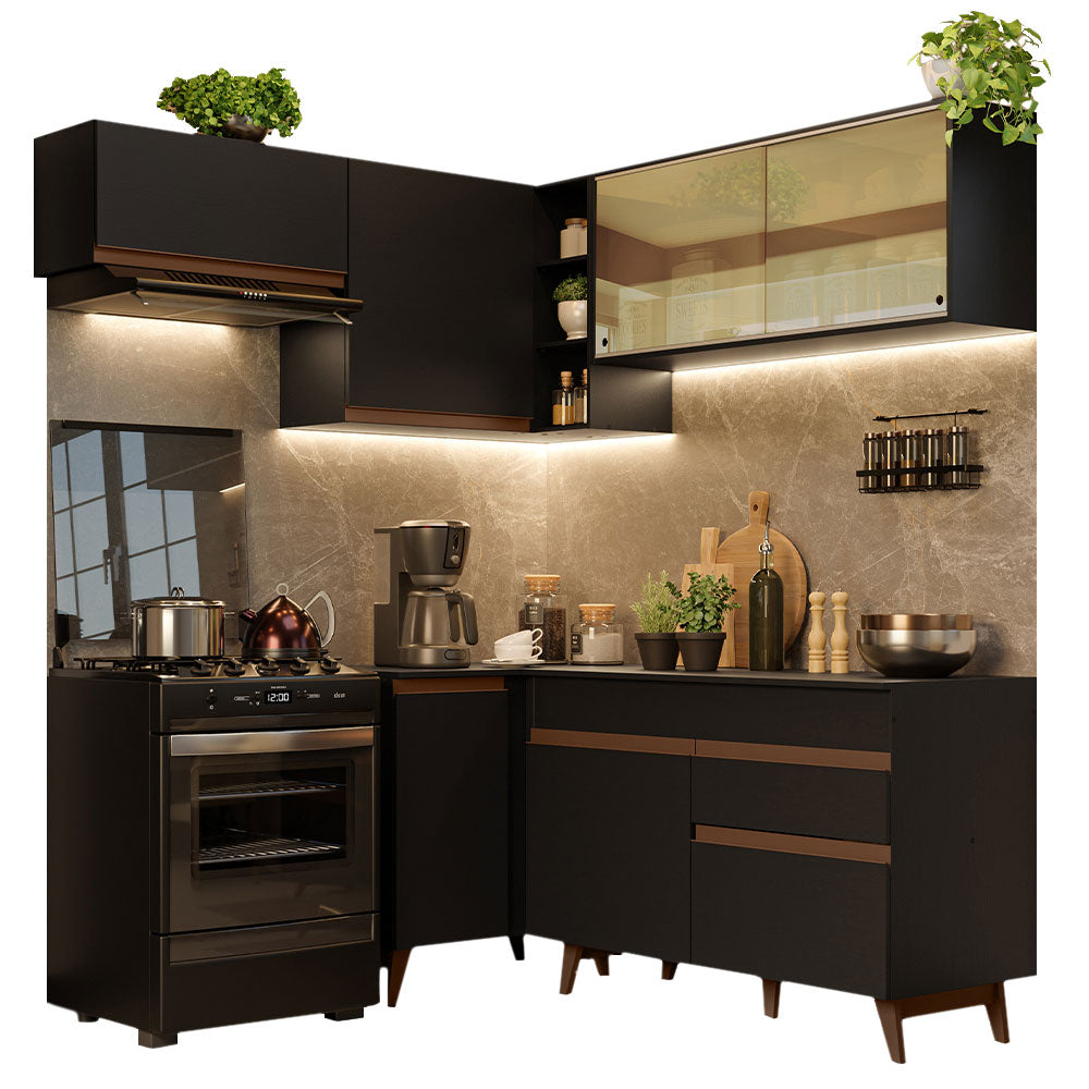 Cocina Integral Esquinera 332cm Negro Reims Madesa 03