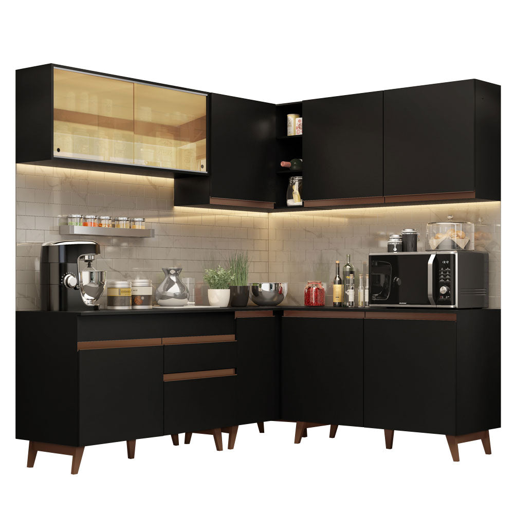 Cocina Integral Esquinera 382cm Negro Reims Madesa 01