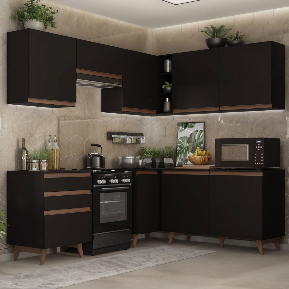 Cocina Integral Esquinera 392cm Reims Negro 01
