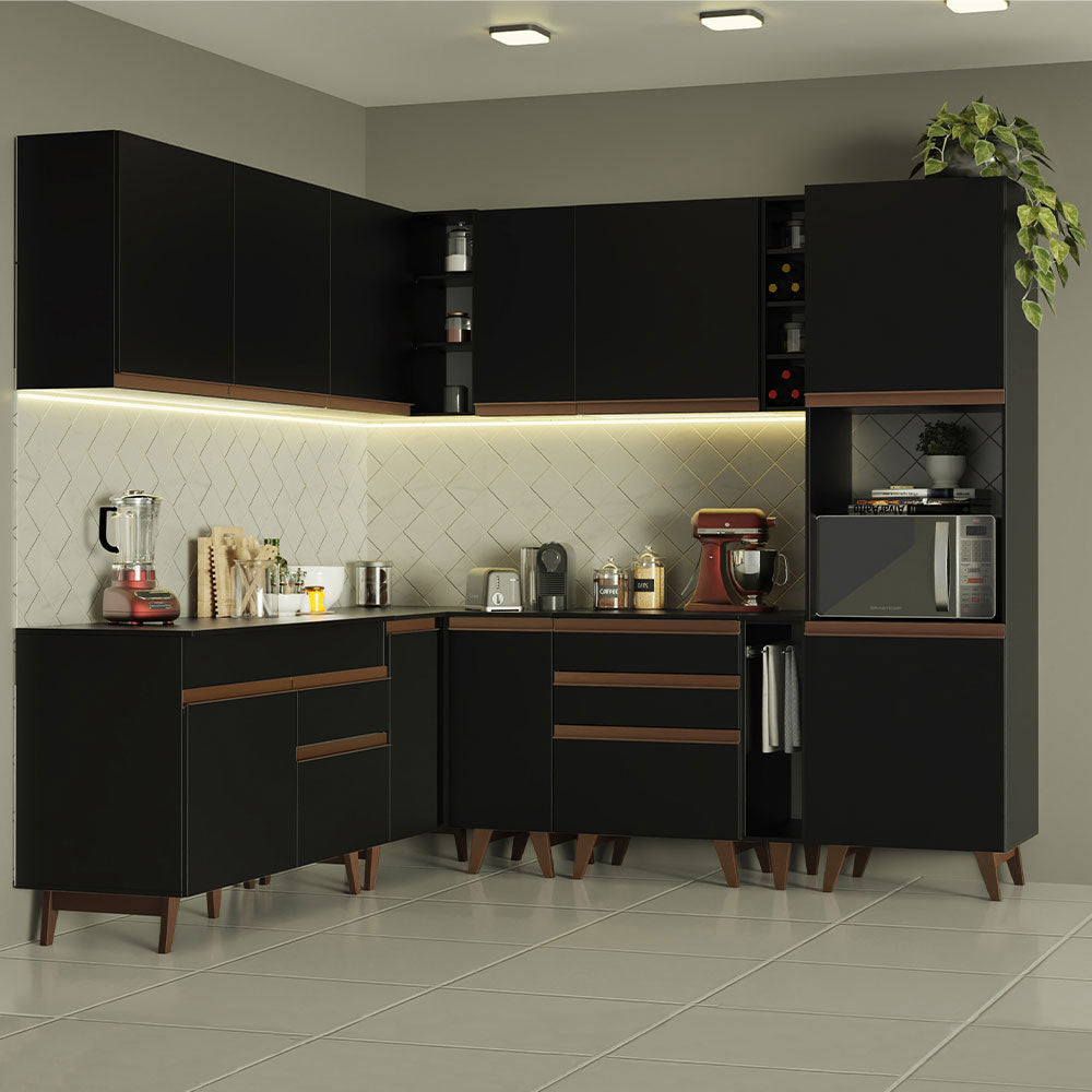 Cocina Integral Esquinera 437cm Negro Reims Madesa 01