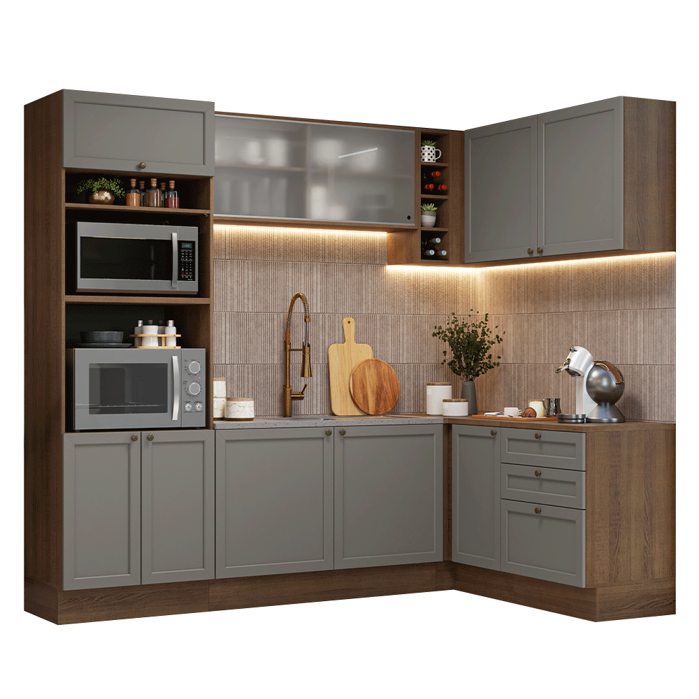 Cocina Integral Esquinera 399 cm Marrón/Gris Vik Madesa 01