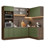 Cocina Integral Esquinera 399 cm Marrón/Verde Vik Madesa 01