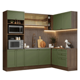 Cocina Integral Esquinera 399 cm Marrón/Verde Vik Madesa 02