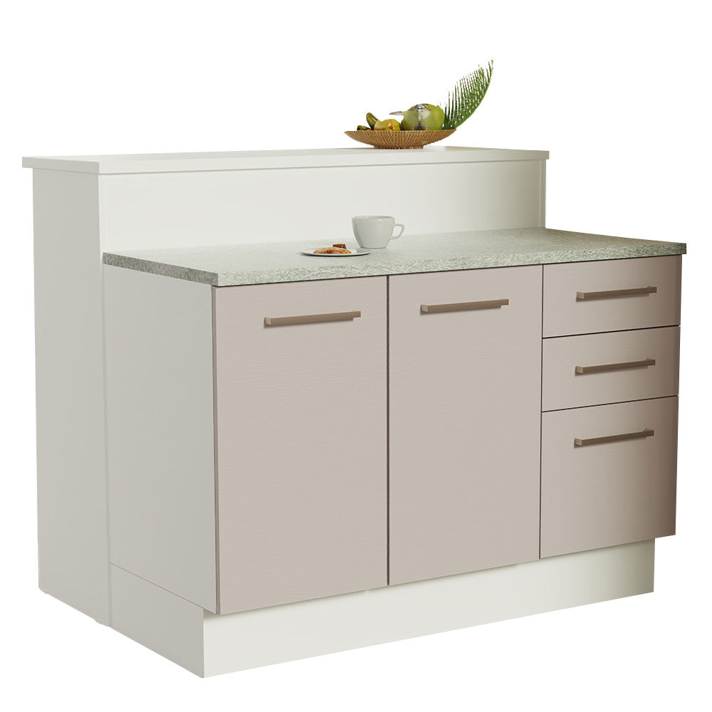 Isla de Cocina con Encimera y Gabinete Bajo 120 cm Blanco/Crema Agata