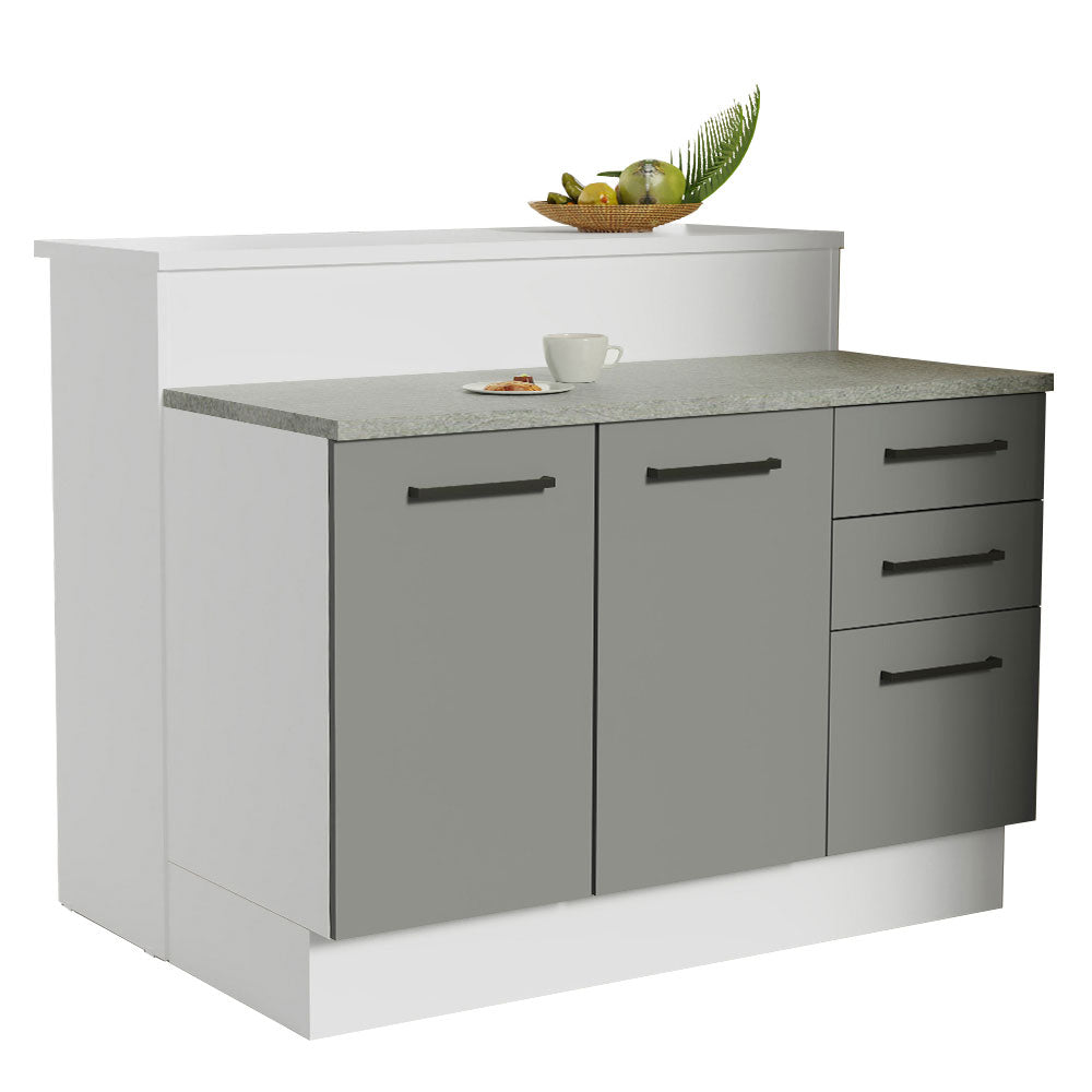 Isla de Cocina 120 cm 2 Puertas 3 Cajones Blanco/Gris Agata Madesa
