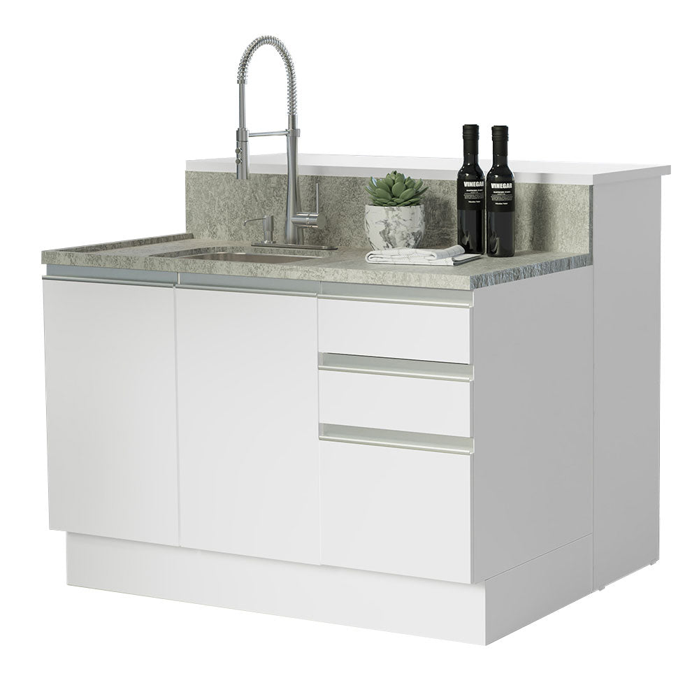 Isla de Cocina 120 cm 2 Puertas 3 Cajones Sin Encimera Blanco Glamy Madesa