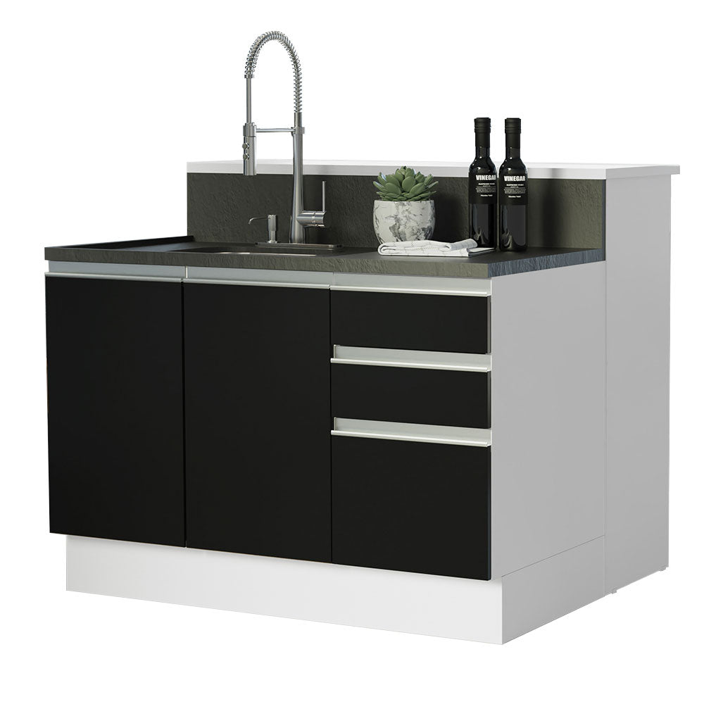 Isla de Cocina 120 cm 2 Puertas 3 Cajones Sin Encimera Blanco/Negro Glamy Madesa