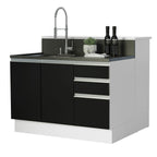 Isla de Cocina 120 cm 2 Puertas 3 Cajones Sin Encimera Blanco/Negro Glamy Madesa