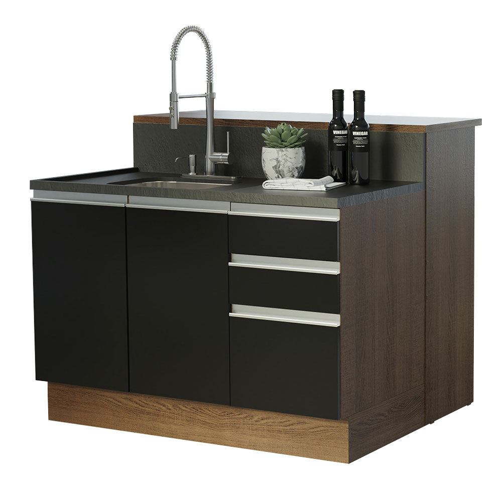 Isla de Cocina 120 cm 2 Puertas 3 Cajones Sin Encimera Marrón/Negro Glamy Madesa