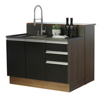 Isla de Cocina 120 cm 2 Puertas 3 Cajones Sin Encimera Marrón/Negro Glamy Madesa