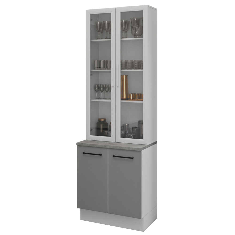 Kit Gabinete Bajo 2 Puertas y Vitrina 70 cm Blanco/Gris Agata Madesa