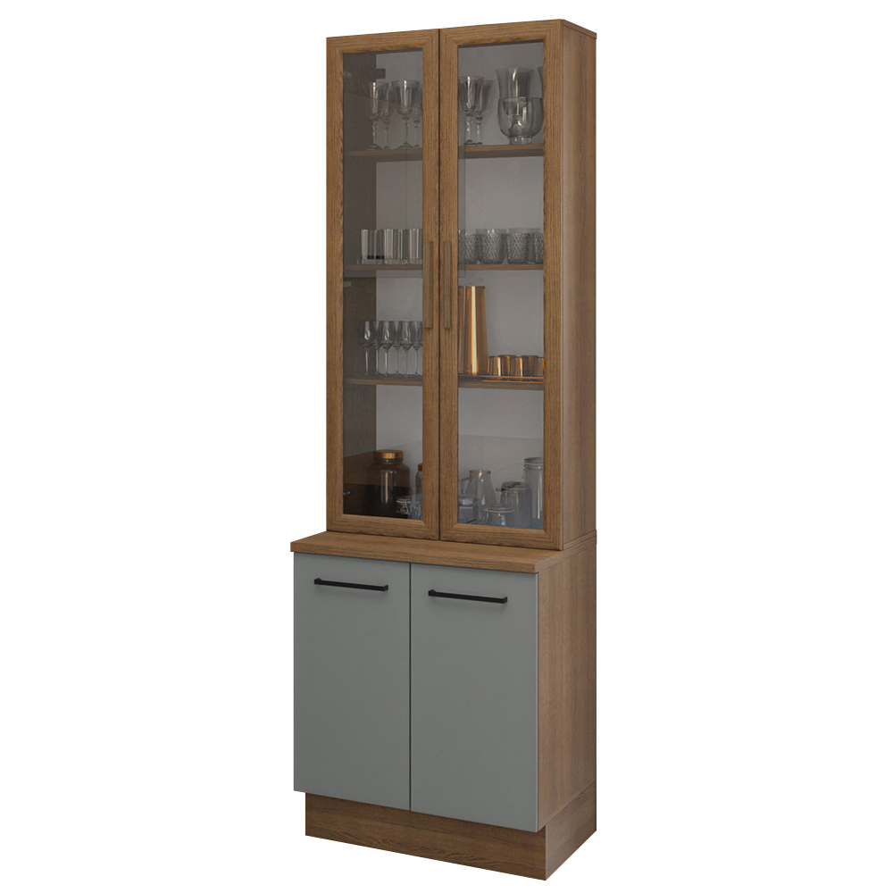 Kit Gabinete Bajo 2 Puertas y Vitrina 70 cm Marrón/Gris Agata Madesa