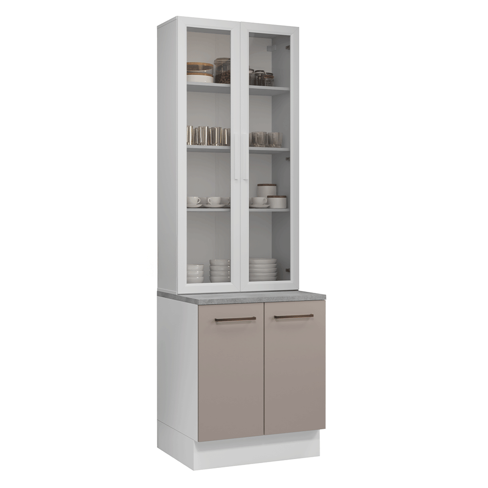 Kit Gabinete Bajo 2 Puertas y Vitrina 70 cm Blanco/Crema Agata Madesa