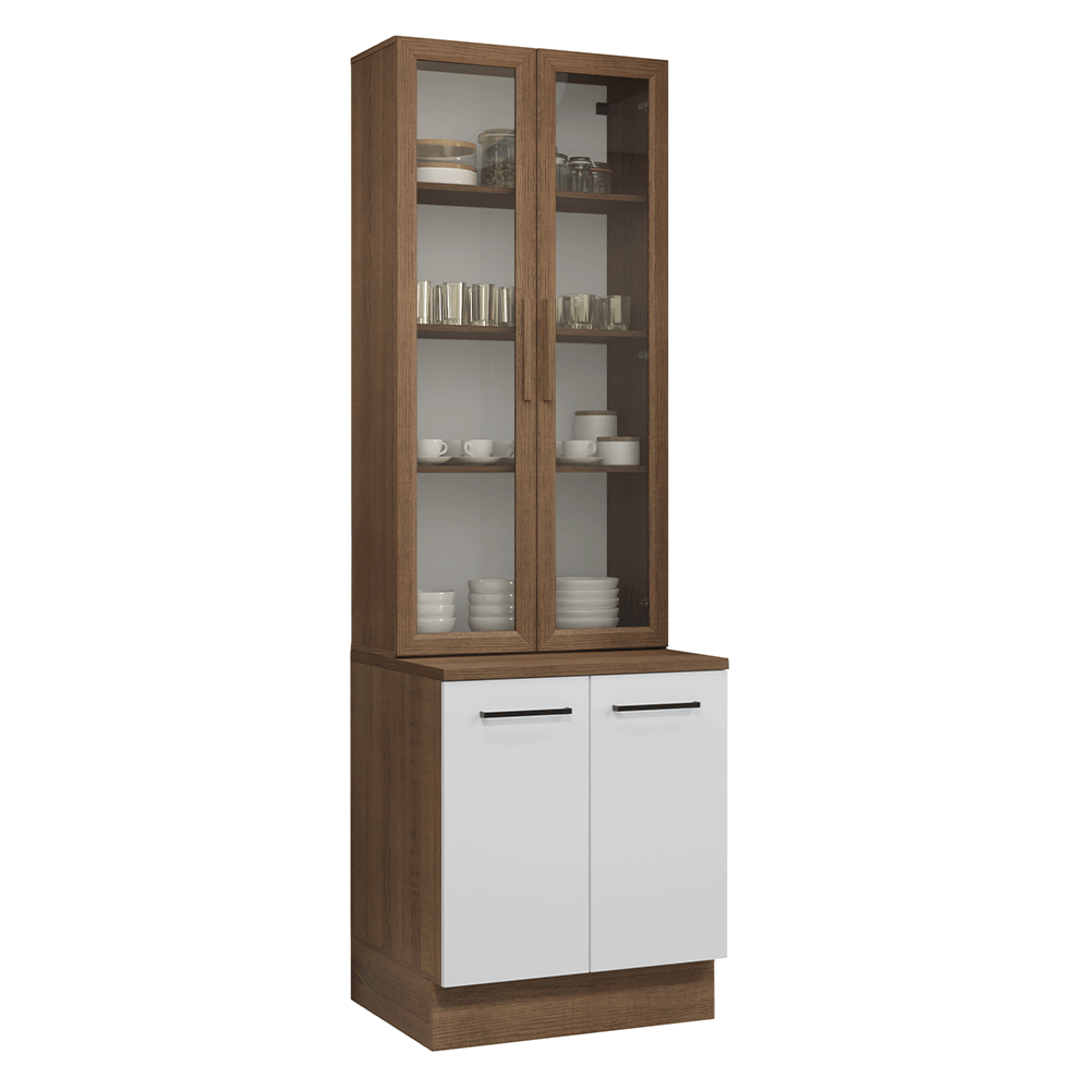 Kit Gabinete + Vitrina 70 cm Marrón/Blanco Agata 02