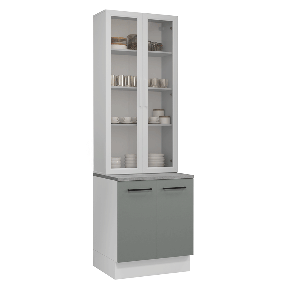 Kit Gabinete Bajo 2 Puertas y Vitrina 70 cm Blanco/Gris Agata Madesa