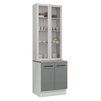 Kit Gabinete Bajo 2 Puertas y Vitrina 70 cm Blanco/Gris Agata Madesa