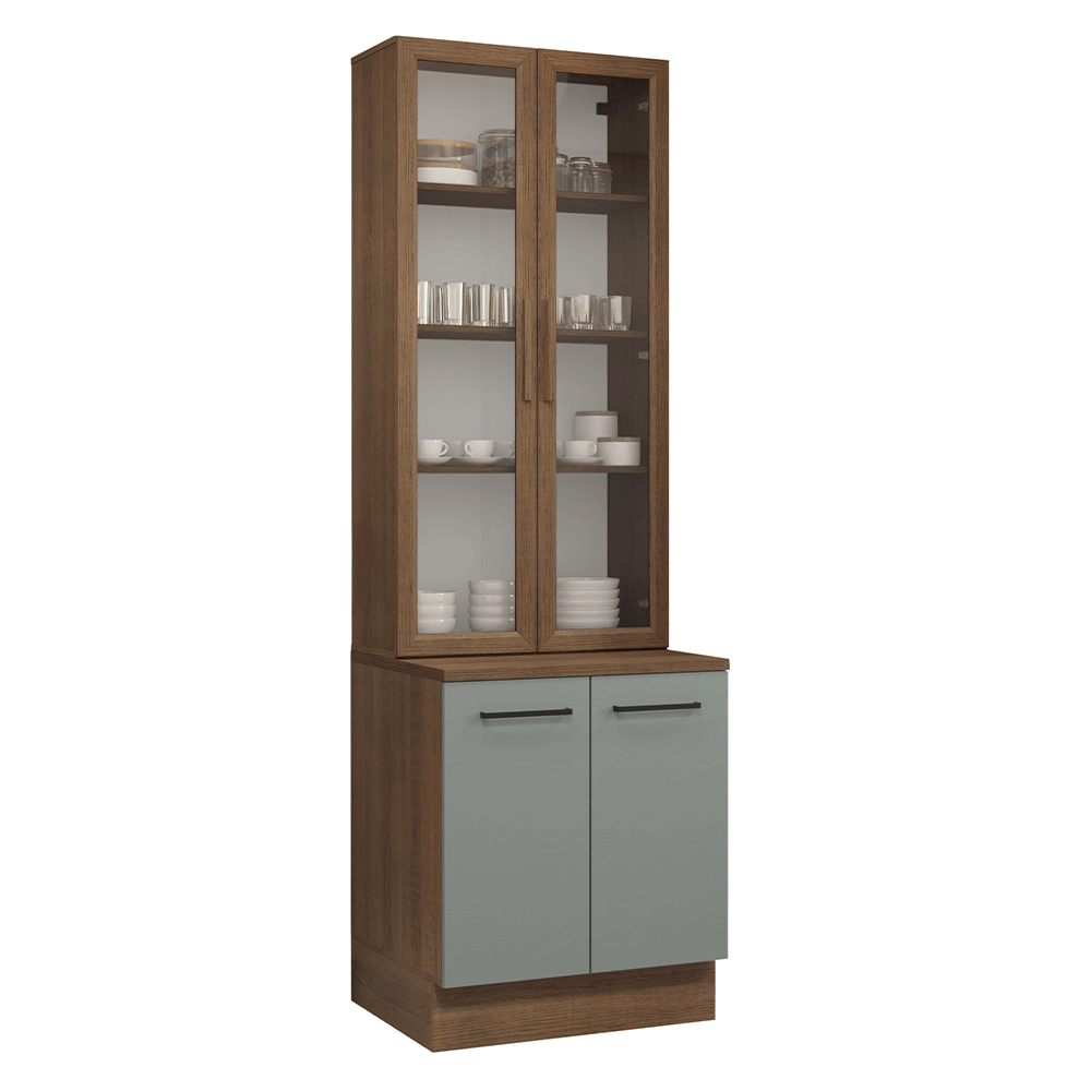 Kit Gabinete Bajo 2 Puertas y Vitrina 70 cm Marrón/Gris Agata Madesa
