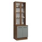 Kit Gabinete Bajo 2 Puertas y Vitrina 70 cm Marrón/Gris Agata Madesa