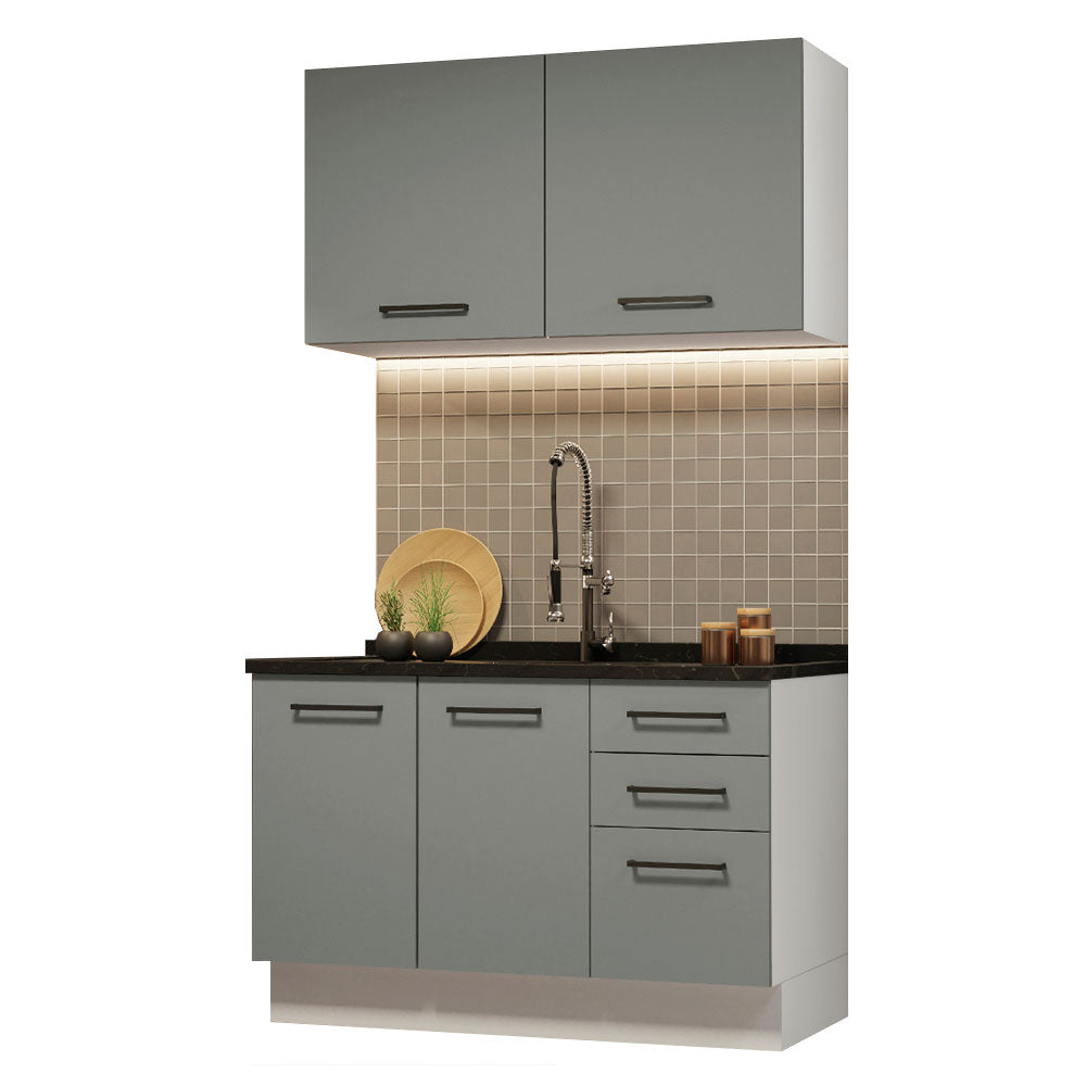 Cocina Compacta 120cm Blanco/Gris Agata 01