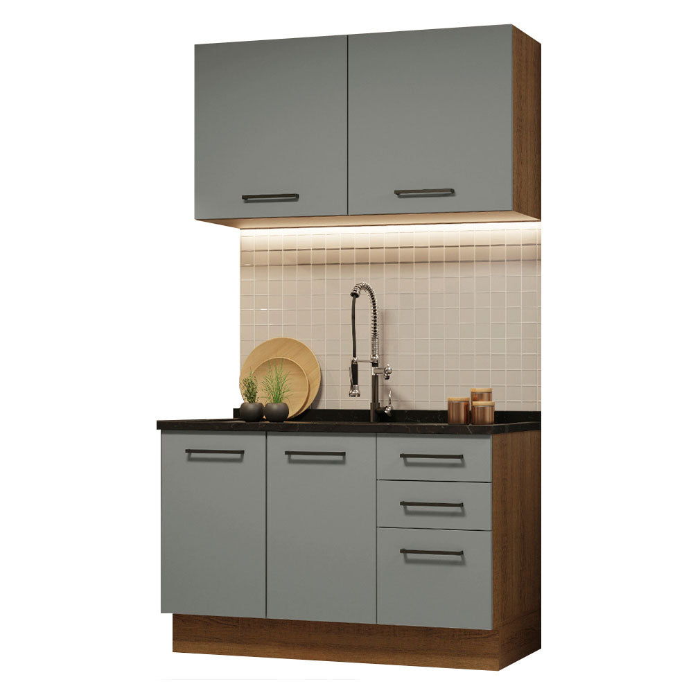 Cocina Compacta 120 x 52 cm 4 Puertas 3 Cajones Marrón/Gris Agata Madesa
