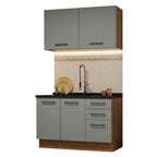 Cocina Compacta 120 x 52 cm 4 Puertas 3 Cajones Marrón/Gris Agata Madesa