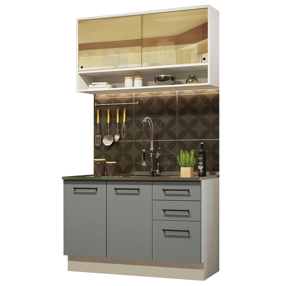 Cocina Compacta 120 x 52 cm 4 Puertas 3 Cajones Blanco/Gris Agata Madesa 01
