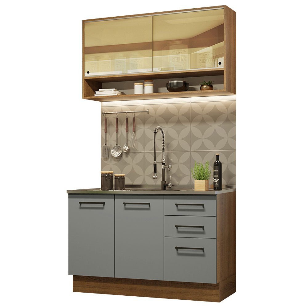Cocina Compacta 120 x 52 cm 4 Puertas 3 Cajones Marrón/Gris Agata Madesa 01