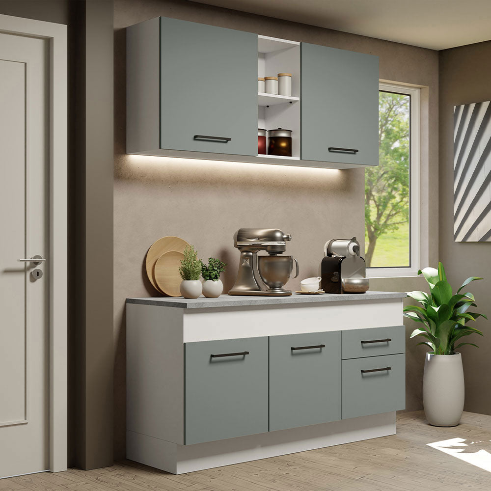 Cocina Integral 150cm Blanco/Gris Agata 01