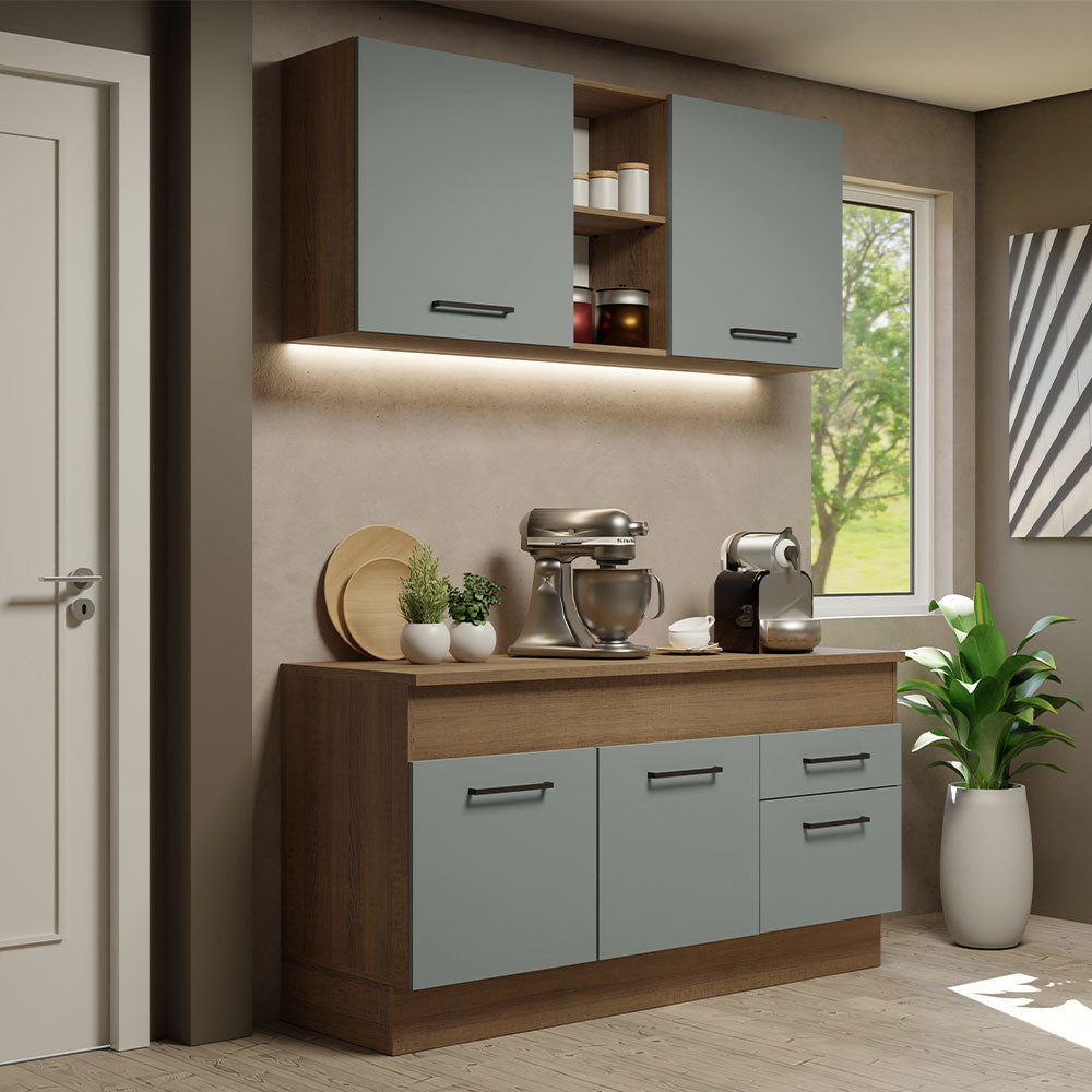 Cocina Compacta 150 x 52 cm 4 Puertas 2 Cajones Marrón/Gris Agata Madesa 01