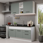 Cocina Compacta 150 x 52 cm 4 Puertas 2 Cajones Blanco/Gris Agata Madesa 02