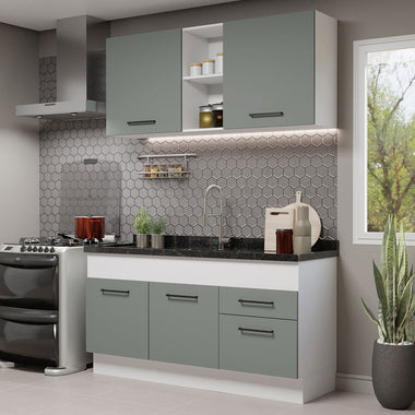 Cocina Compacta 150 cm Blanco/Gris Agata Madesa