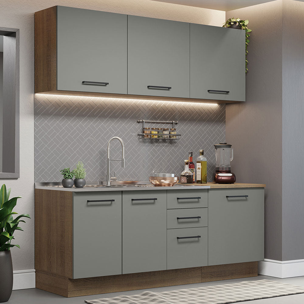 Cocina Compacta 180 x 52 cm 6 Puertas 3 Cajones Marrón/Gris Agata Madesa 01