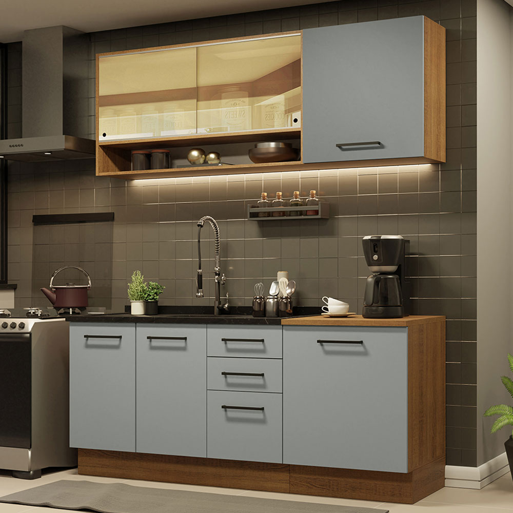 Cocina Compacta 180 x 52 cm 6 Puertas 3 Cajones Marrón/Gris Agata Madesa 02
