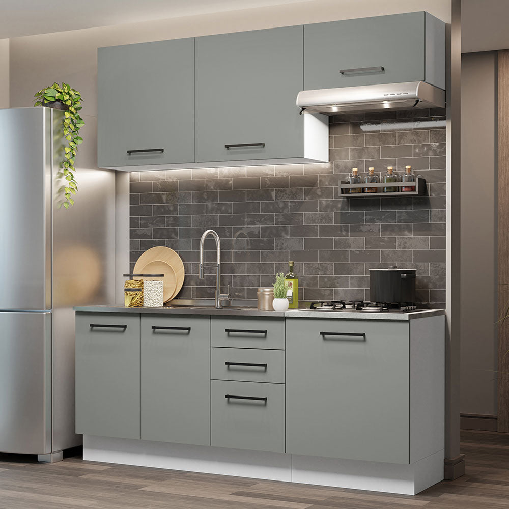 Cocina Compacta 180 x 52 cm 6 Puertas 3 Cajones Blanco/Gris Agata Madesa 03