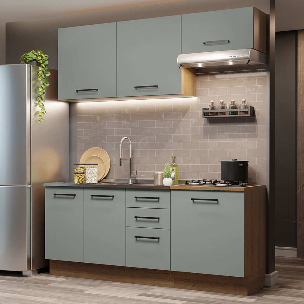 Cocina Compacta 180 x 52 cm 6 Puertas 3 Cajones Marrón/Gris Agata Madesa 03