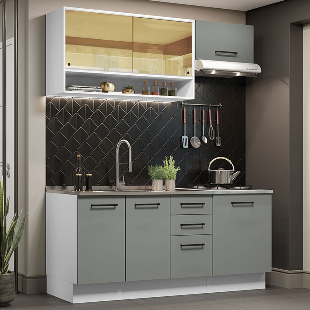 Cocina Compacta 180 x 52 cm 6 Puertas 3 Cajones Blanco/Gris Agata Madesa 04