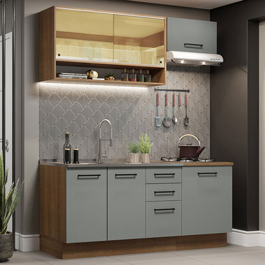 Cocina Compacta 180 cm Marrón/Gris Agata Madesa
