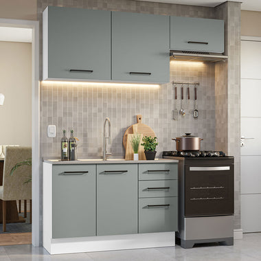 Cocina Compacta 180 cm Blanco/Gris Agata Madesa