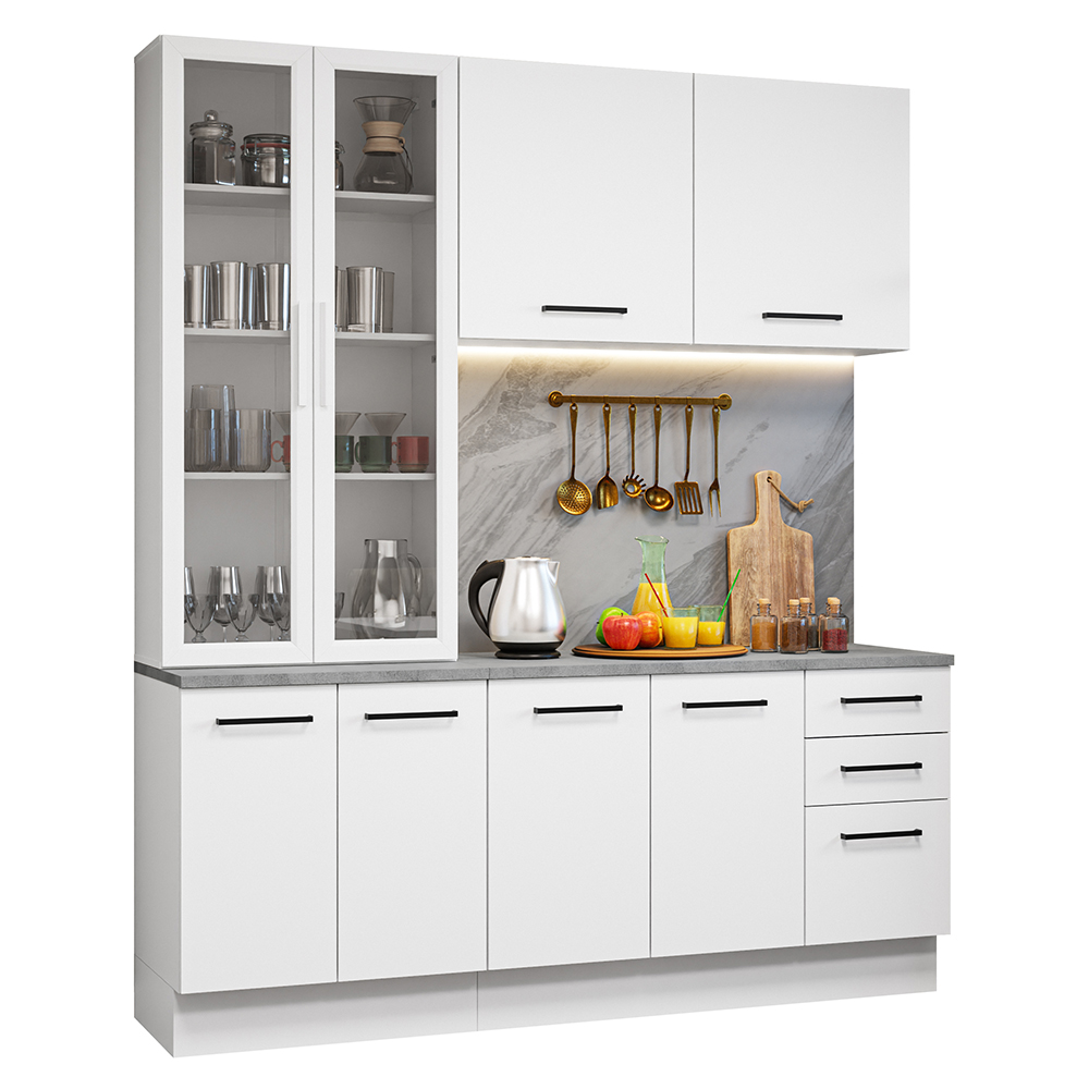 Cocina Compacta 190 cm Con Vitrina Blanco Agata Madesa